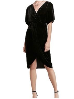Express Black Velvet Kimono Sleeve Faux Wrap Dress
